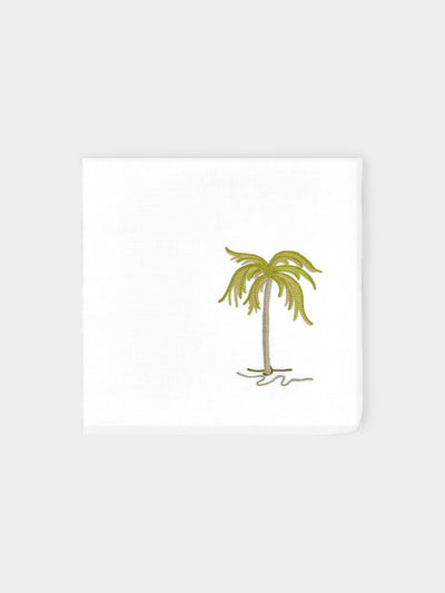 Loretta Caponi - Palm Tree Hand-Embroidered Linen Napkins (Set of 2) -  - ABASK - 
