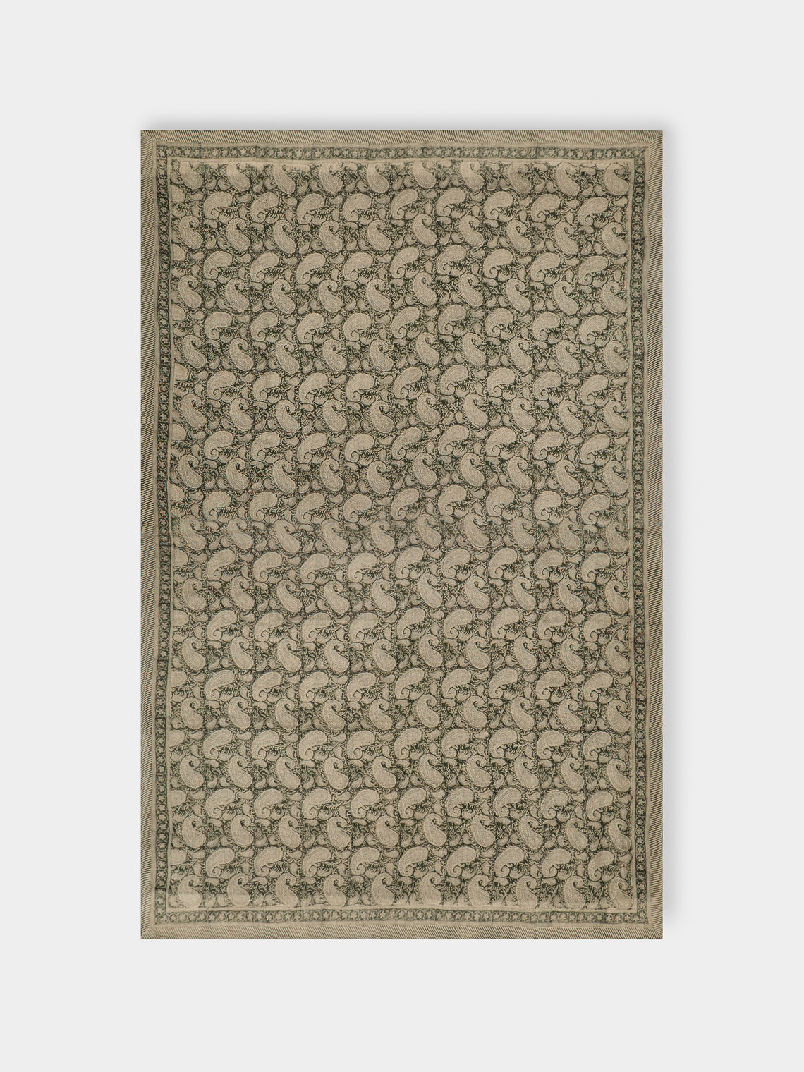 Chamois - Big Paisley Block-Printed Linen Medium Rectangular Tablecloth -  - ABASK