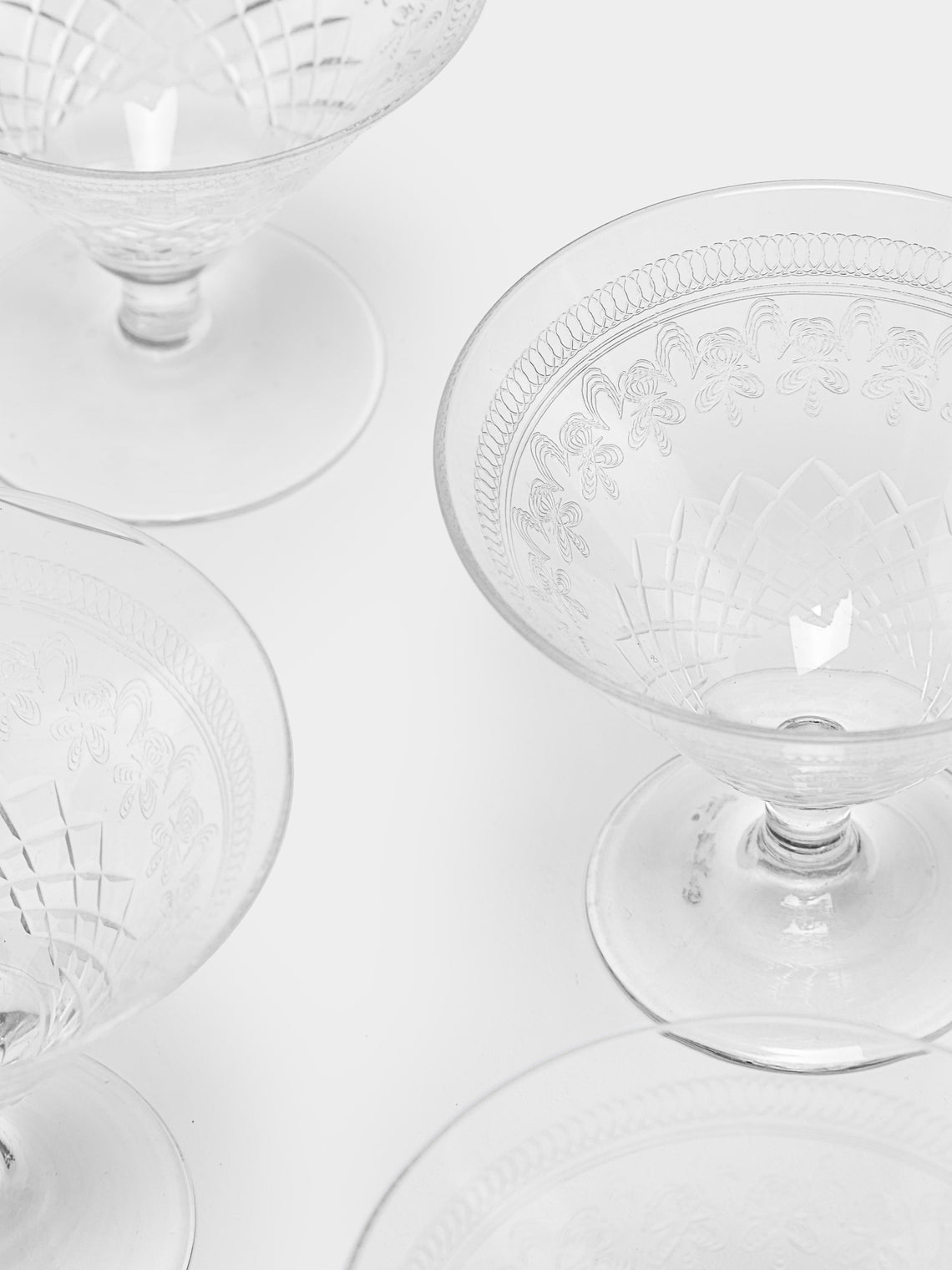 Antique and Vintage - 1930s Art Deco Needle-Etched Martini Glasses (Set of 8) -  - ABASK