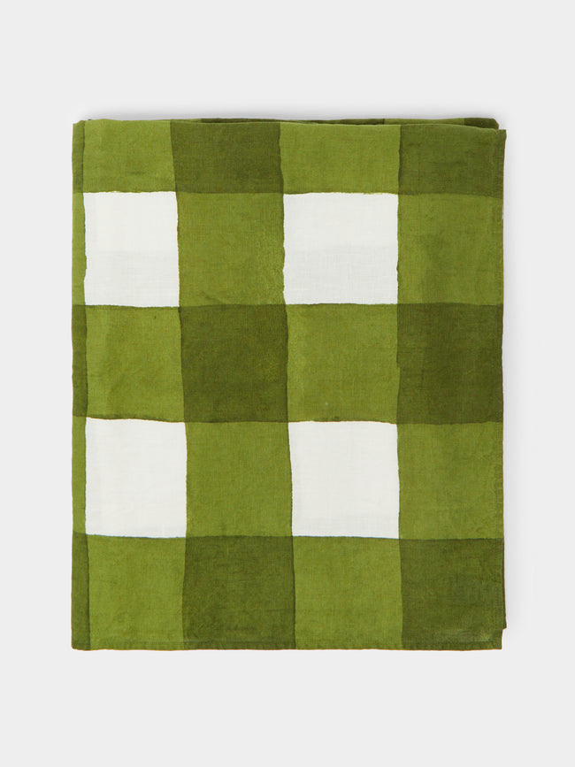 Stamperia Bertozzi - Gingham Hand-Painted Linen Rectangular Tablecloth -  - ABASK - 