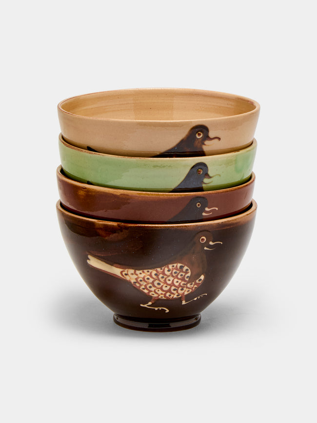 Poterie d’Évires - Birds Hand-Painted Ceramic Cereal Bowls (Set of 4) -  - ABASK - 