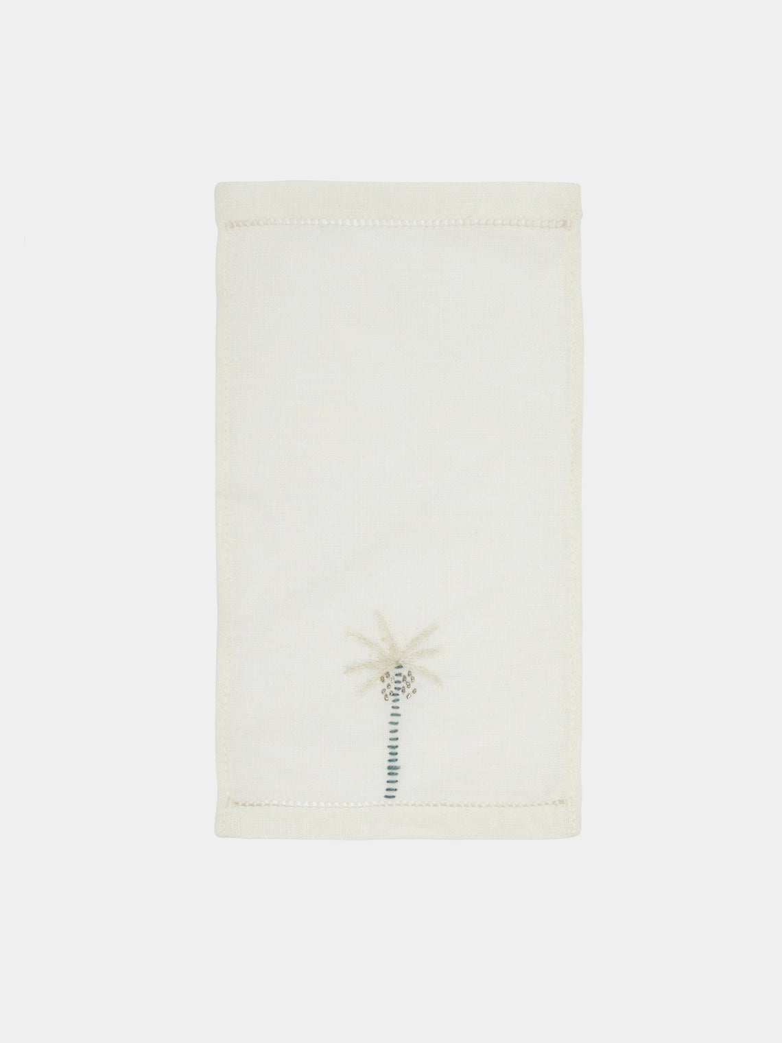 Malaika - Palm Tree Hand-Embroidered Linen Cocktail Napkins (Set of 6) - White - ABASK - 