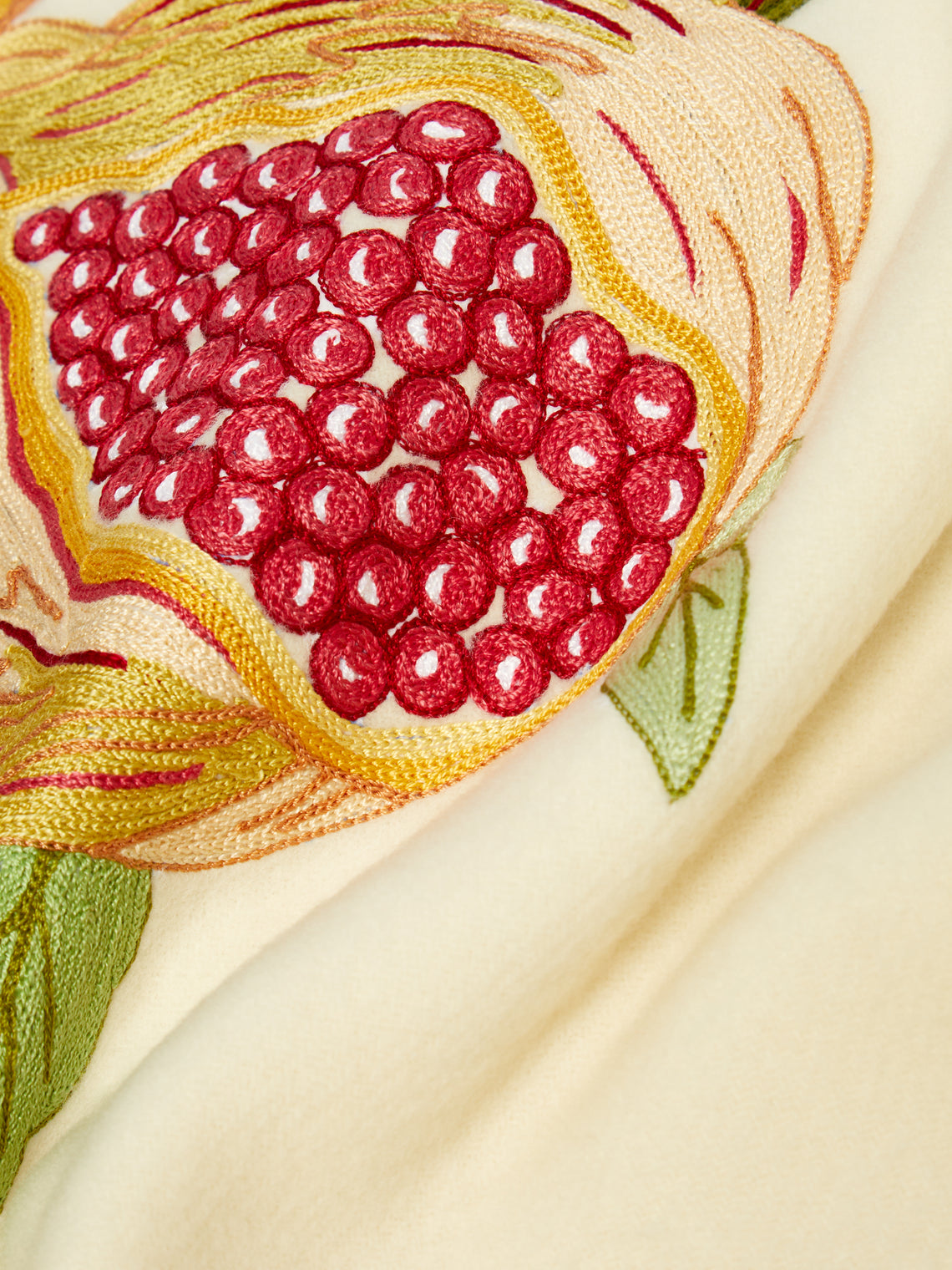 Loretta Caponi - Pomegranate Hand-Embroidered Wool Blanket -  - ABASK
