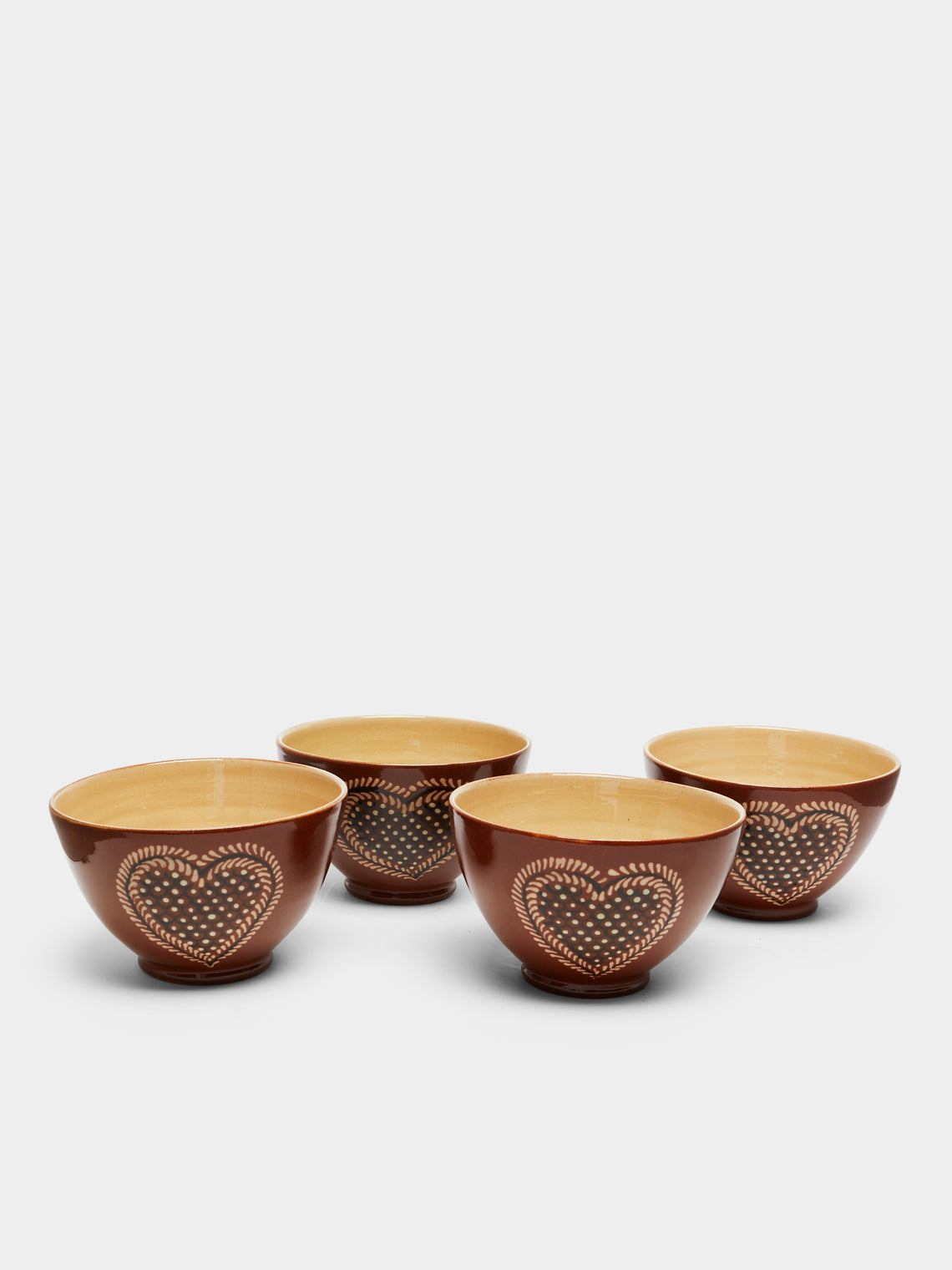 Poterie d’Évires - Hearts Hand-Painted Ceramic Cereal Bowls (Set of 4) -  - ABASK