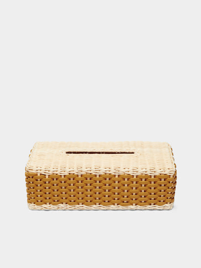 Giobagnara - Antibes Handwoven Leather and Rattan Tissue Box -  - ABASK -- 