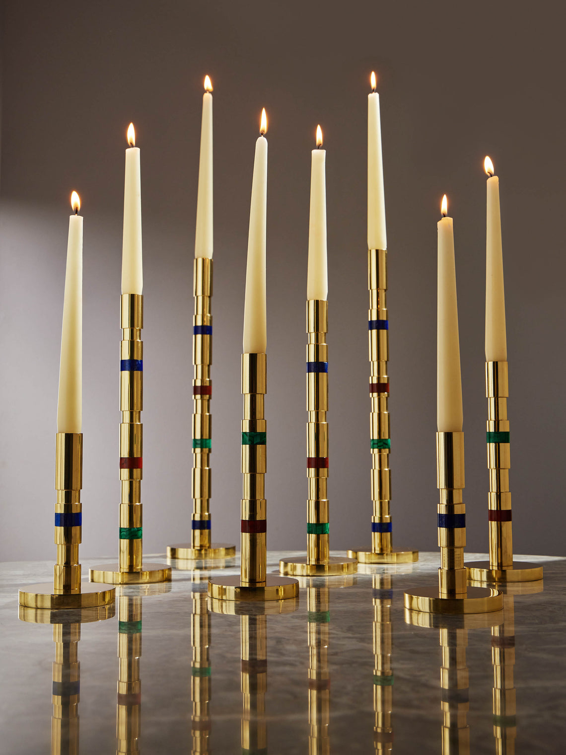 Viya - Majestic Brass and Semi-Precious Stone Candlesticks (Set of 2) -  - ABASK