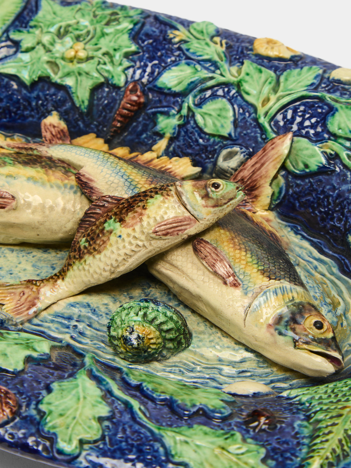 Antique and Vintage - 1900s Majolica Ceramic Fish Platter -  - ABASK