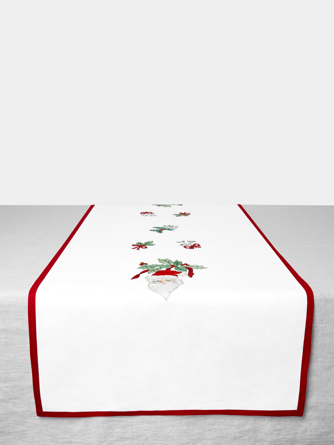 Loretta Caponi - Santa Claus Hand-Embroidered Linen Table Runner -  - ABASK