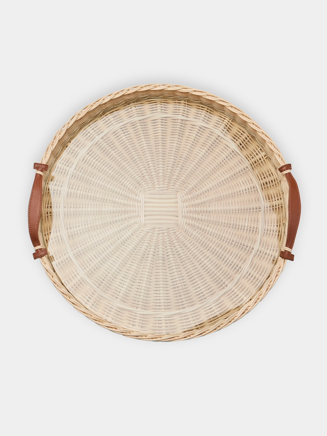 Mila Maurizi - Peonia Handwoven Wicker and Glass Round Tray -  - ABASK