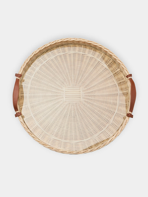 Mila Maurizi - Peonia Handwoven Wicker and Glass Round Tray -  - ABASK