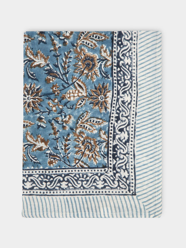 Chamois - Indian Summer Block-Printed Linen Large Rectangular Tablecloth -  - ABASK - 