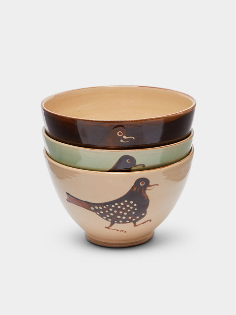 Poterie d’Évires - Birds Hand-Painted Ceramic Cereal Bowls (Set of 3) -  - ABASK - 