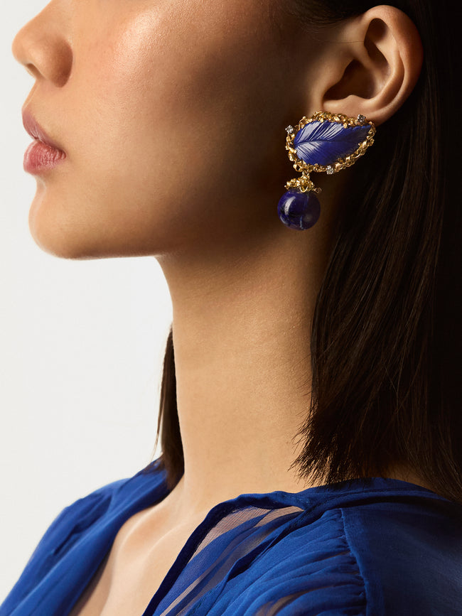 Mahnaz - 1975 Day/Night 18-Karat Gold, Diamond and Lapis Lazuli Earrings -  - ABASK