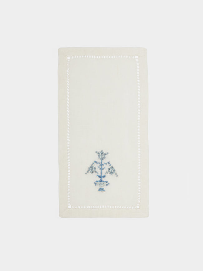 Malaika - Bouquet Hand-Embroidered Linen Cocktail Napkins (Set of 6) -  - ABASK - 