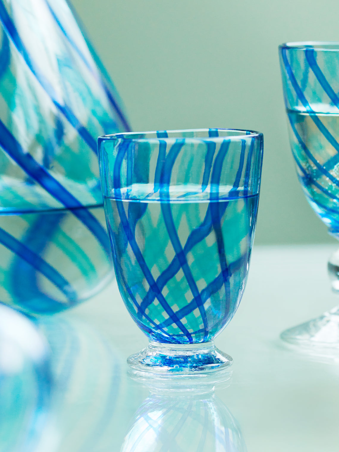 Emsie Sharp - Hand-Blown Striped Water Glass - Blue - ABASK