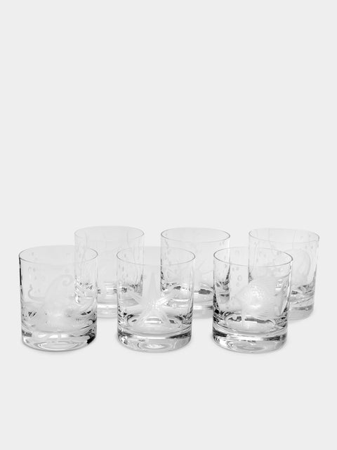 Artel - Sea Life Hand-Engraved Crystal Double Old Fashioned Glasses (Set of 6) -  - ABASK - 