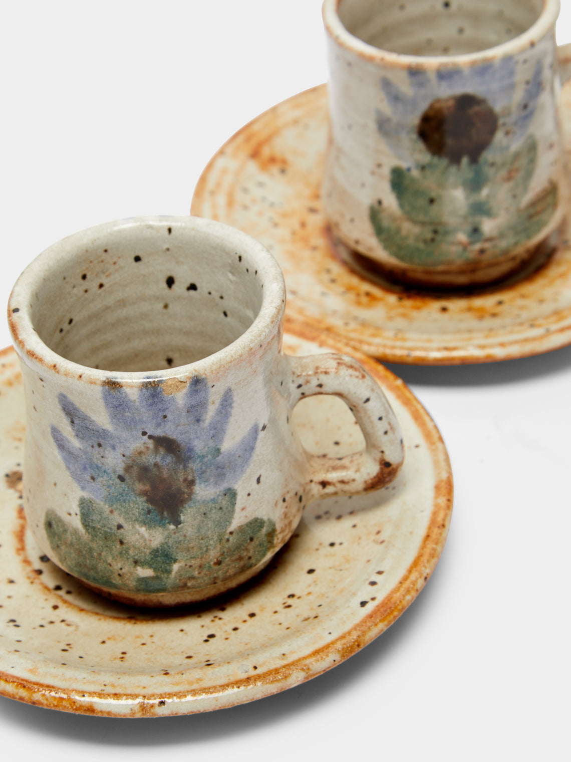 Antique and Vintage - 1950s Le Mûrier Vallauris Hand-Painted Ceramic Coffee Service (Set of 8) -  - ABASK