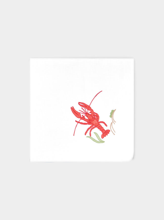 Loretta Caponi - Lobster Hand-Embroidered Linen Napkins (Set of 2) -  - ABASK - 