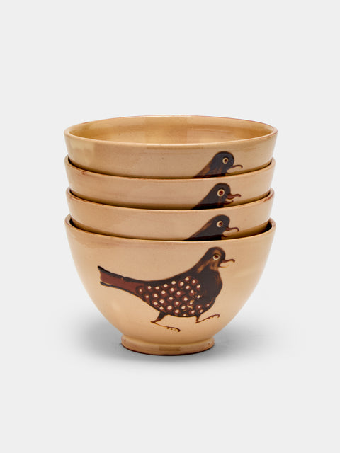 Poterie d’Évires - Birds Hand-Painted Ceramic Cereal Bowls (Set of 4) -  - ABASK - 