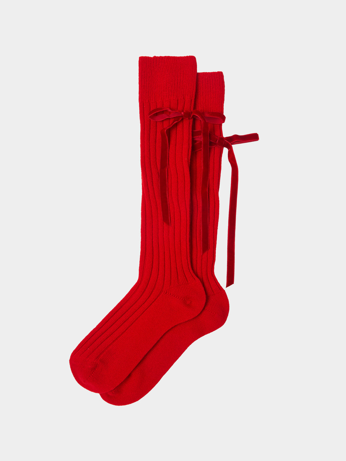 Maria La Rosa - College Velvet Bow Cashmere Knee-High Socks -  - ABASK - 