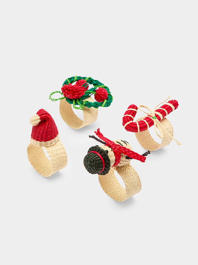 Coro Cora - Santa Hats Handwoven Iraca Palm Napkin Rings (Set of 4) -  - ABASK - 