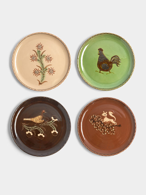 Poterie d’Évires - Animals and Flowers Hand-Painted Ceramic Dinner Plates (Set of 4) -  - ABASK - 