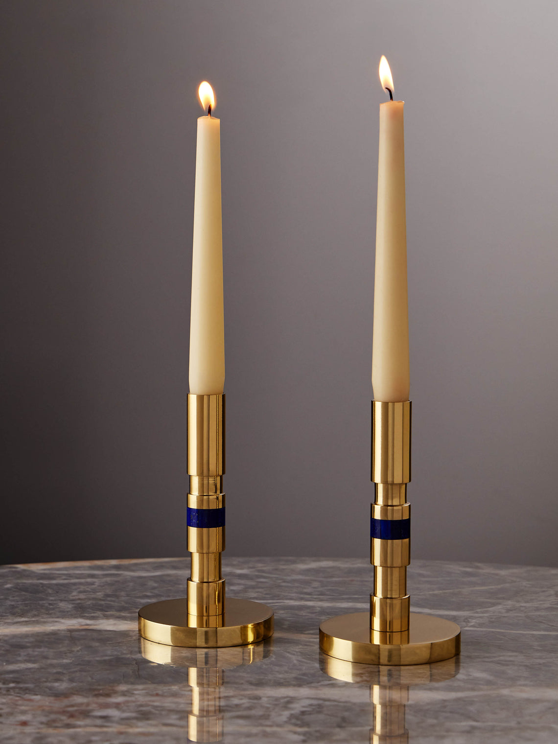 Viya - Majestic Brass and Semi-Precious Stone Candlesticks (Set of 2) -  - ABASK