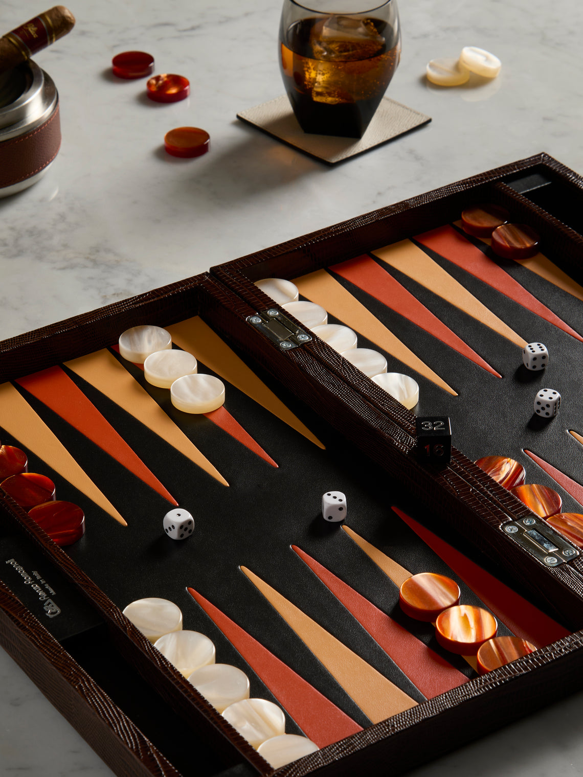 Renzo Romagnoli - Leather Travel Backgammon Set -  - ABASK