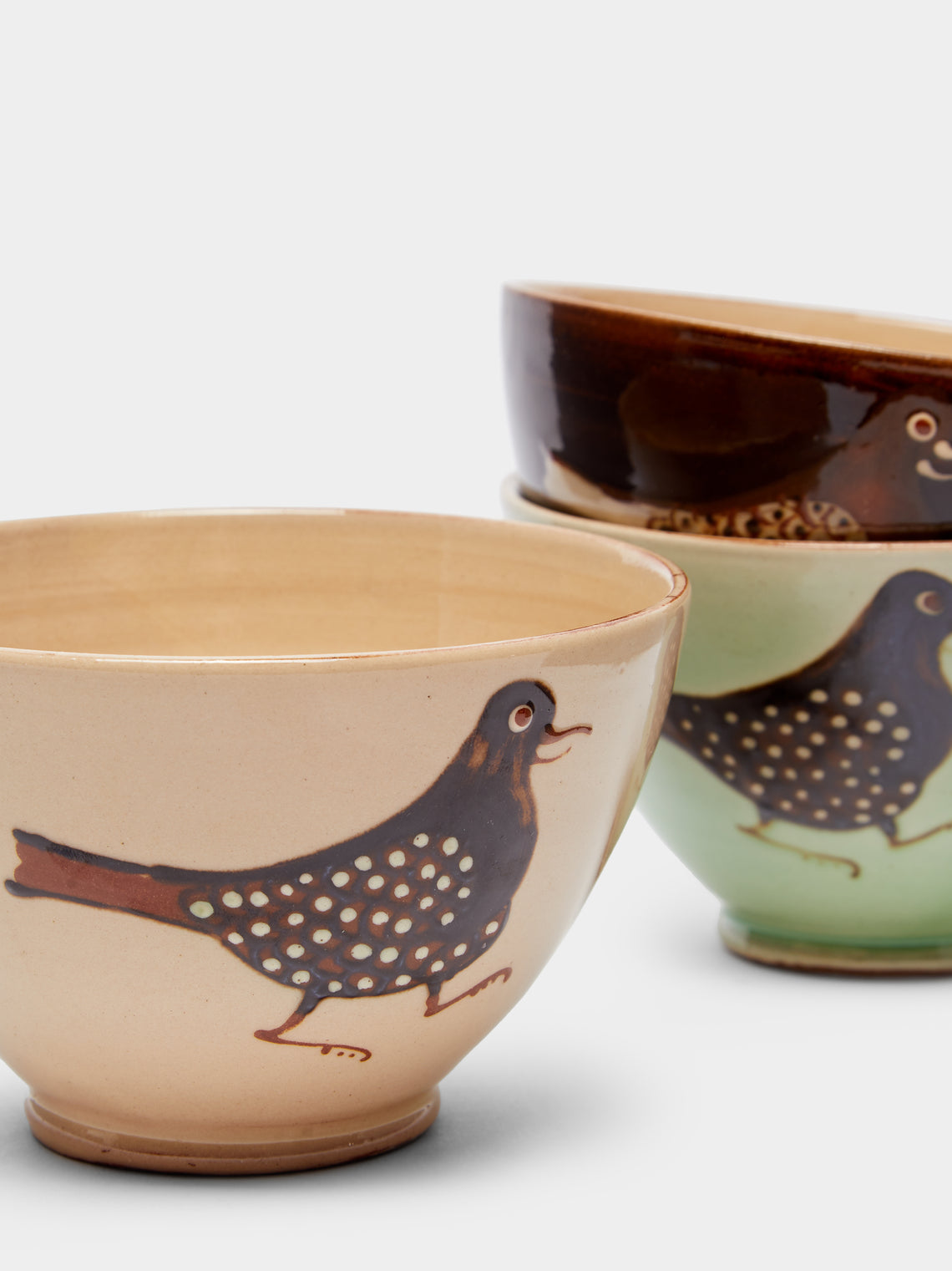 Poterie d’Évires - Birds Hand-Painted Ceramic Cereal Bowls (Set of 3) -  - ABASK
