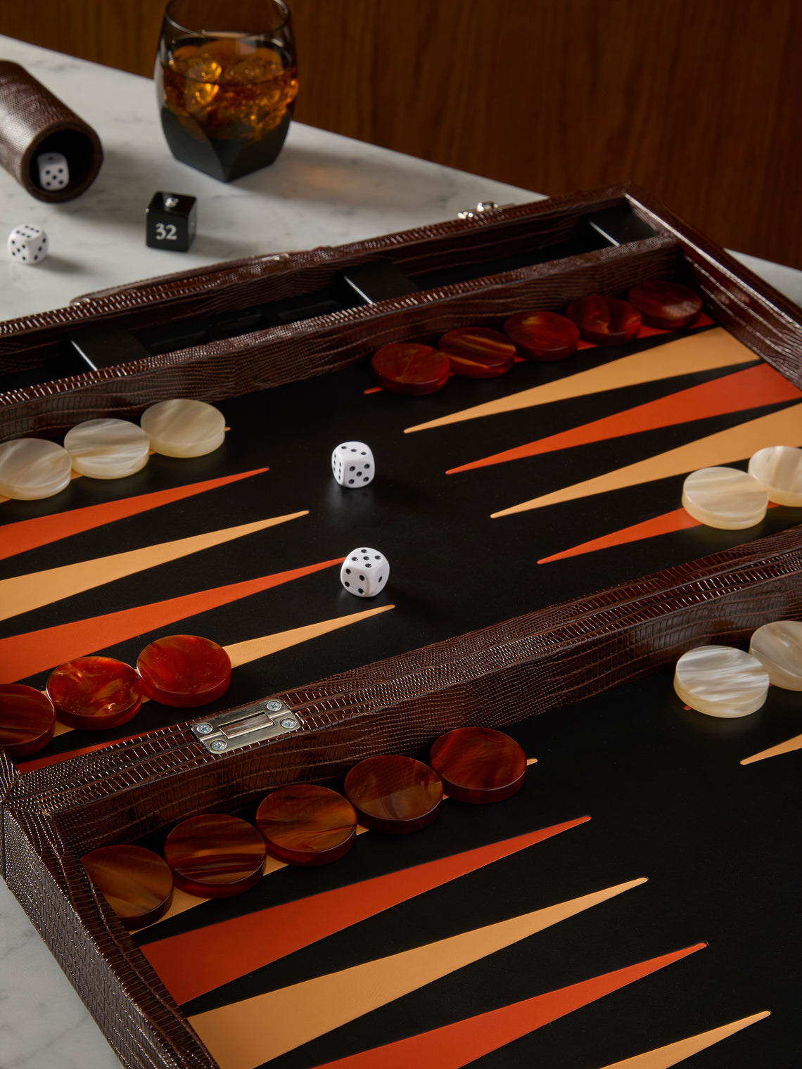 Renzo Romagnoli - Leather Large Backgammon Set with Handles -  - ABASK