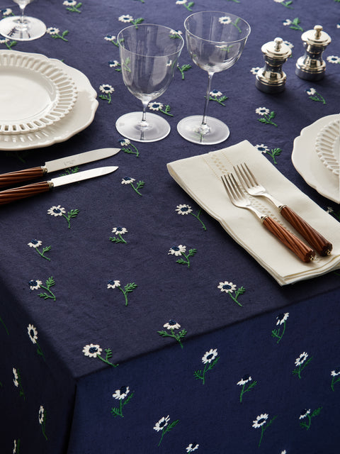 Esencial Hogar - Manzanilla Embroidered Linen Rectangular Tablecloth -  - ABASK