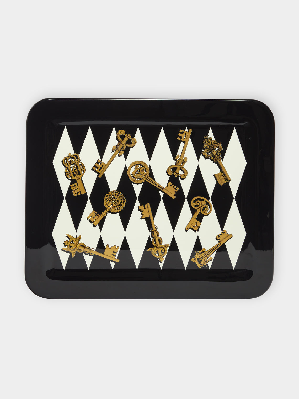 Fornasetti - Chiavi e Rombi Hand-Painted Wood Tray -  - ABASK - 