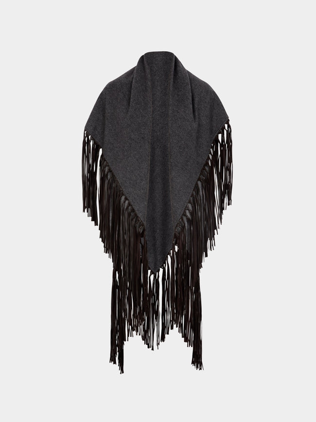 Alonpi - Double-Faced Cashmere Long Shawl with Leather Fringing | One Size -  - ABASK - 