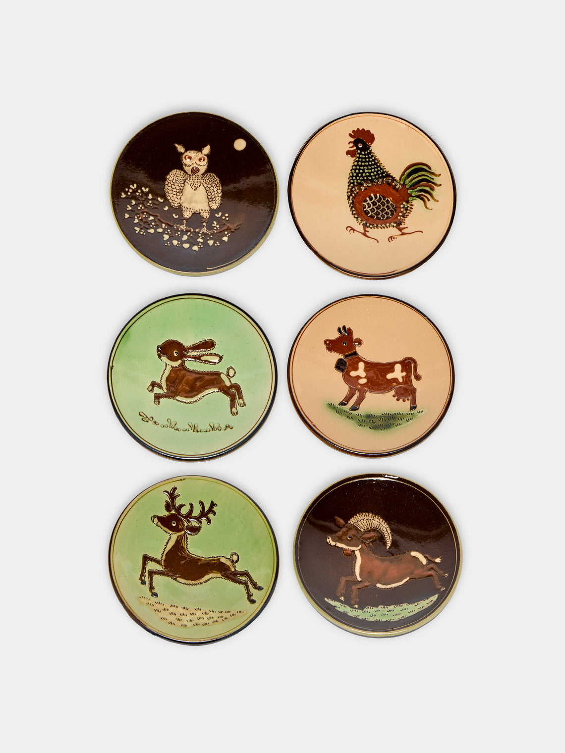 Poterie d’Évires - Animals Hand-Painted Ceramic Small Plates (Set of 6) -  - ABASK - 