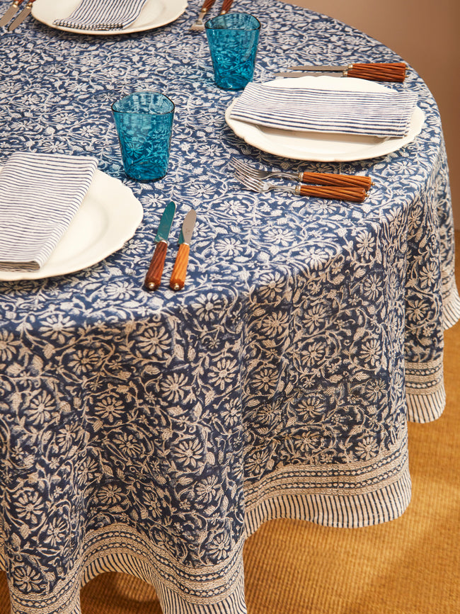 Chamois - Margerita Block-Printed Linen Round Tablecloth -  - ABASK