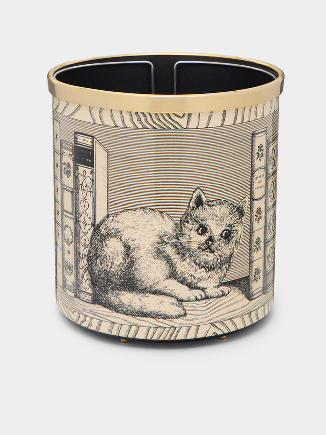 Fornasetti - Gatto con Libri Hand-Painted Waste Paper Basket -  - ABASK - 