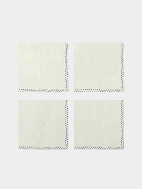 Anut Cairo - Zigzag Hand-Embroidered Linen Napkins (Set of 4) -  - ABASK