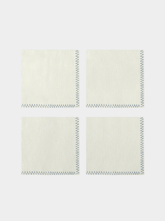 Anut Cairo - Zigzag Hand-Embroidered Linen Napkins (Set of 4) -  - ABASK - 