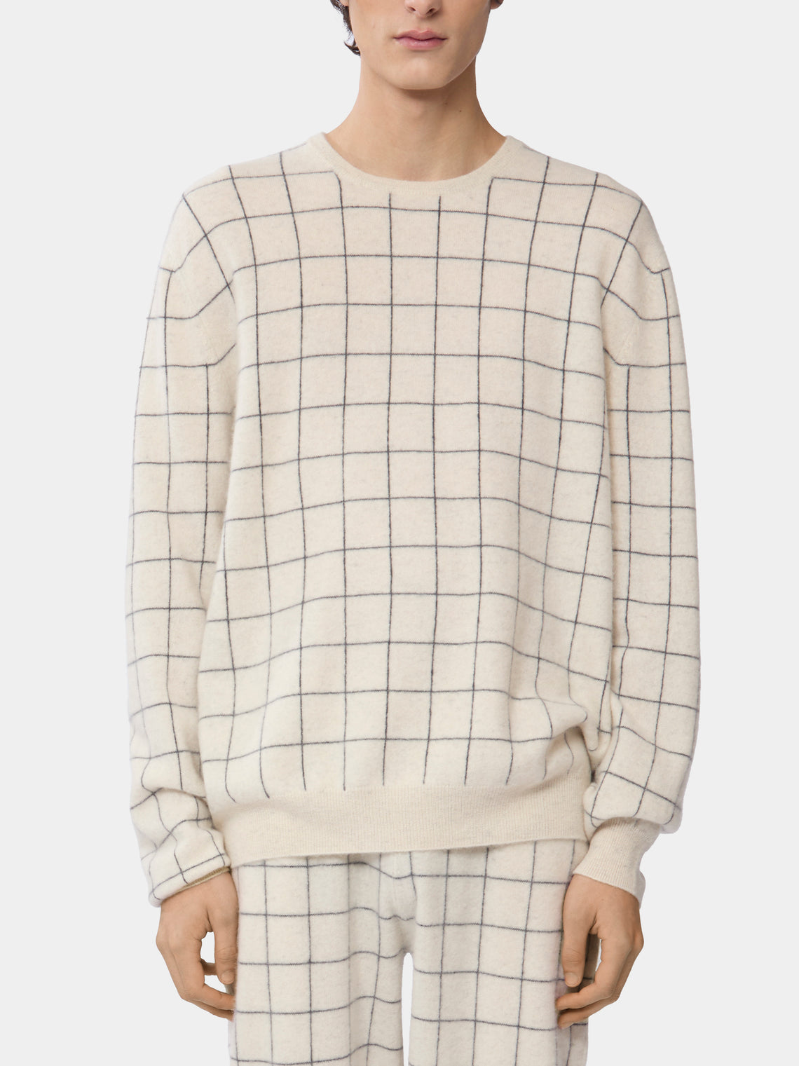 Cashmere R-Neck Boyfriend Check Sweater | Size: M