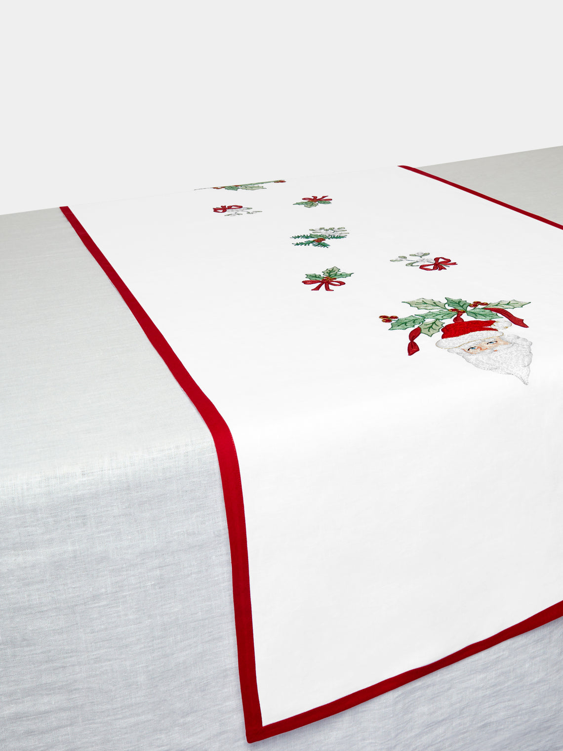 Loretta Caponi - Santa Claus Hand-Embroidered Linen Table Runner -  - ABASK