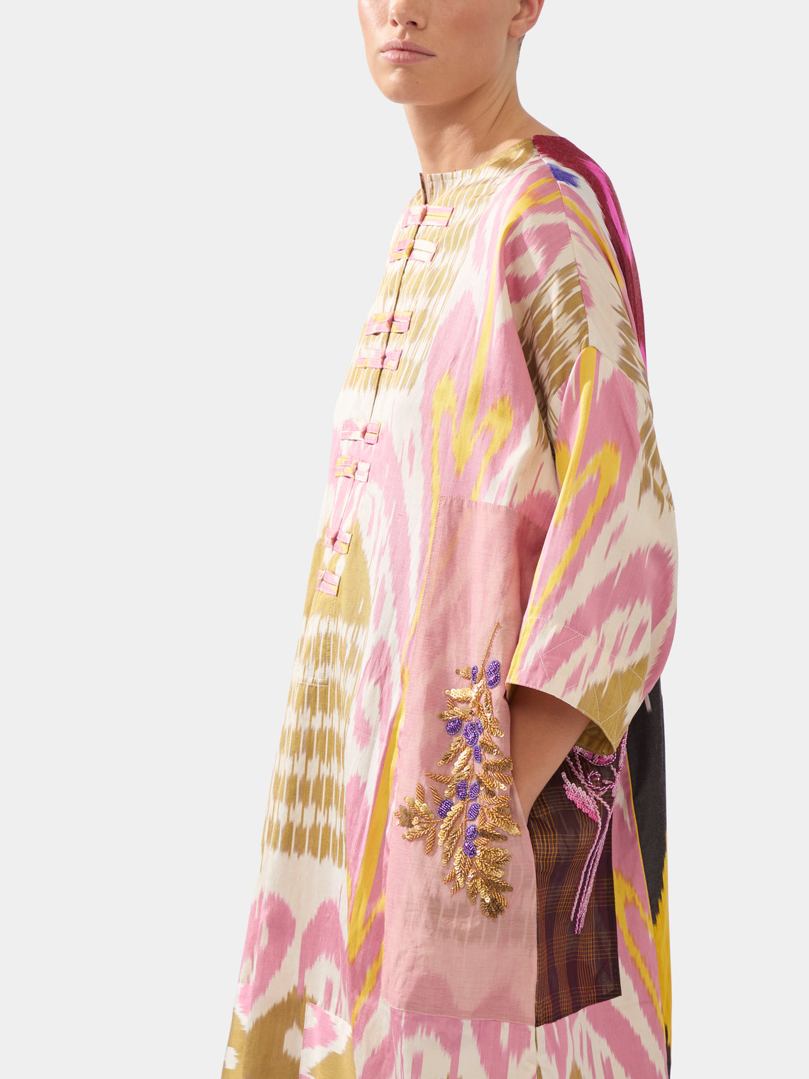 Nazzy Beglari - Hand-Loomed Ikat Silk and Cotton Kaftan Dress  | One Size -  - ABASK