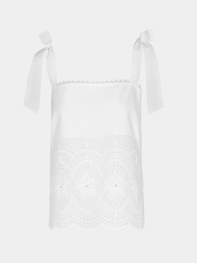 Loretta Caponi - Donata Embroidered Cotton Top -  - ABASK - 