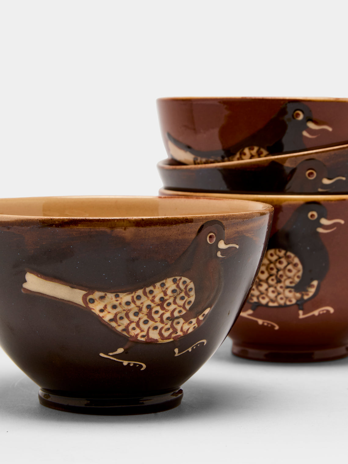 Poterie d’Évires - Birds Hand-Painted Ceramic Cereal Bowls (Set of 4) -  - ABASK