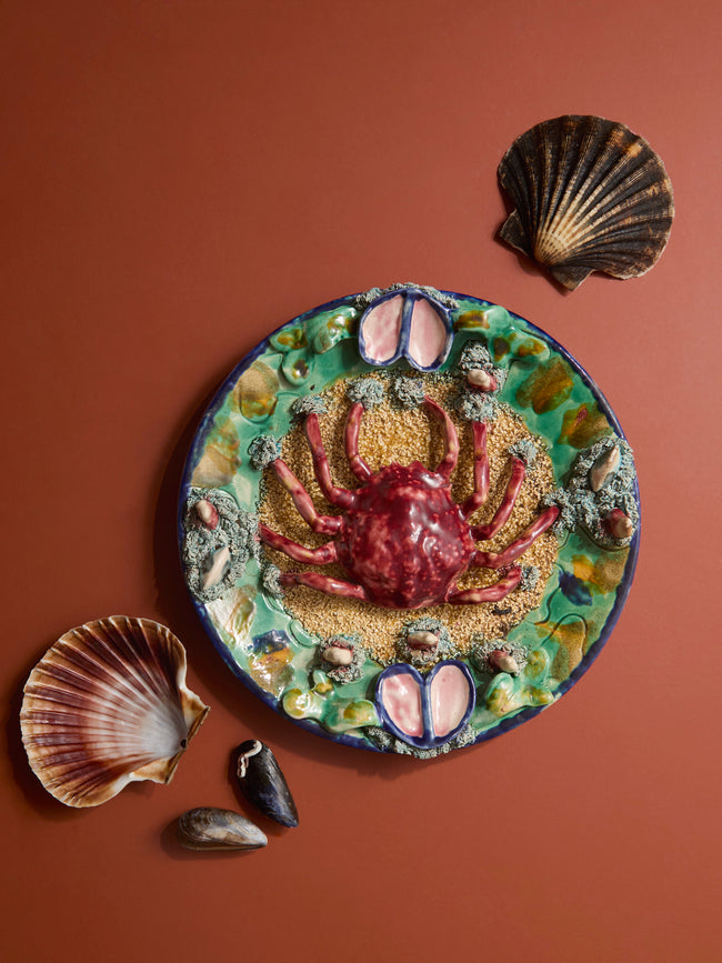 Antique and Vintage - 1980s Majolica Crab Plate -  - ABASK