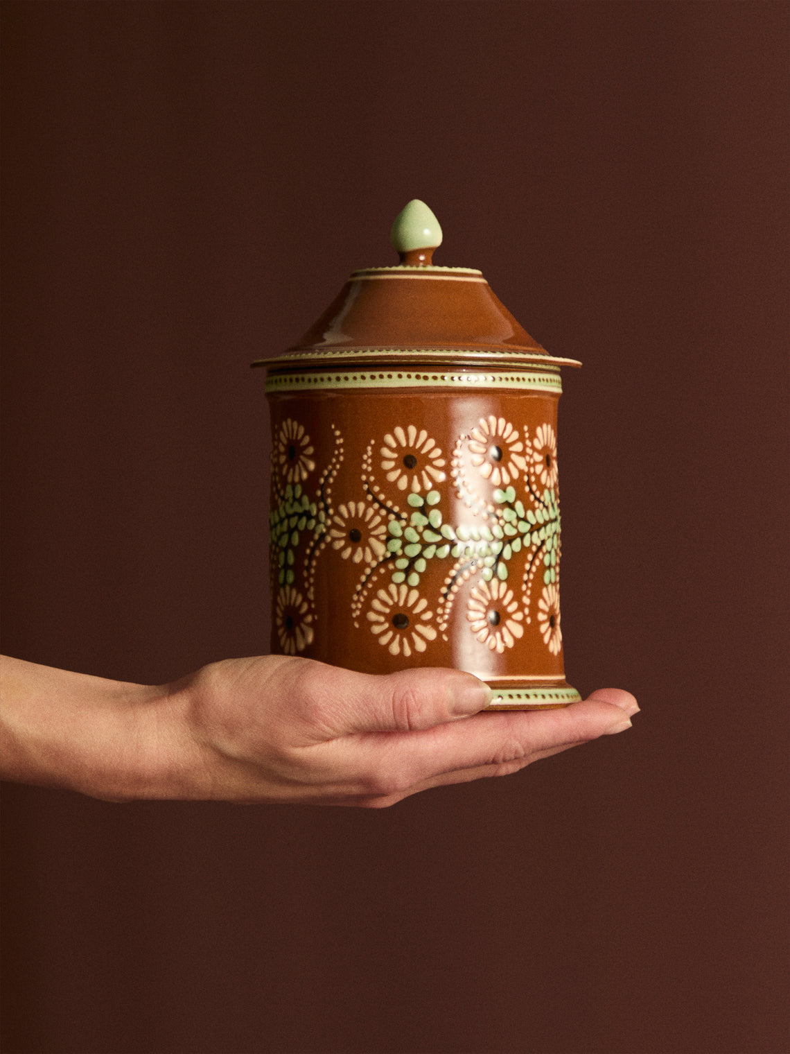 Poterie d’Évires - Flowers Hand-Painted Ceramic Small Lidded Pot -  - ABASK