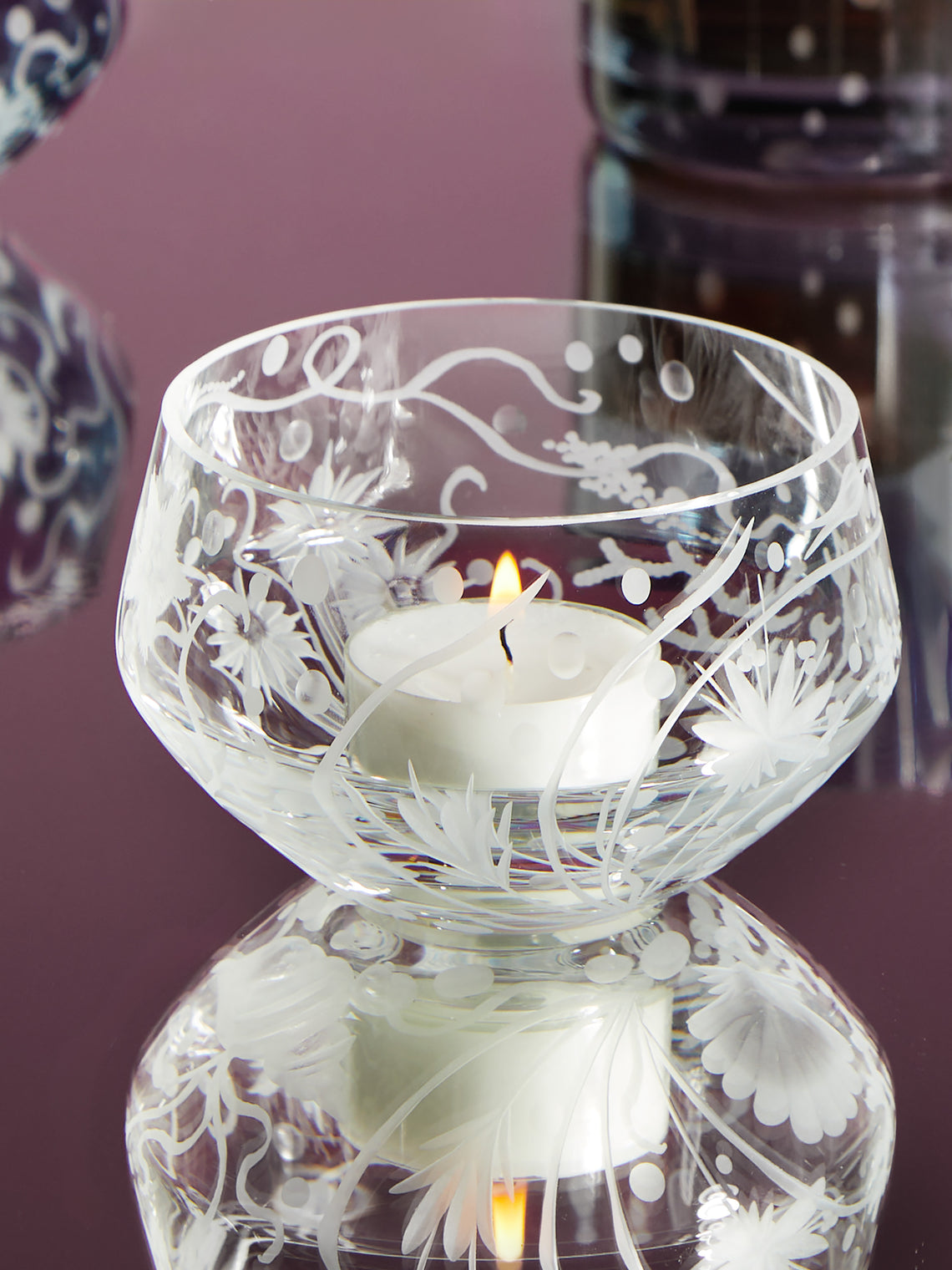 Artel - Atlantis Hand-Engraved Crystal Tealight Holder - Clear - ABASK