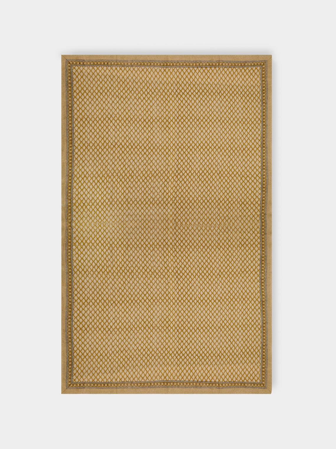 Chamois - Cypress Block-Printed Linen Medium Rectangular Tablecloth -  - ABASK