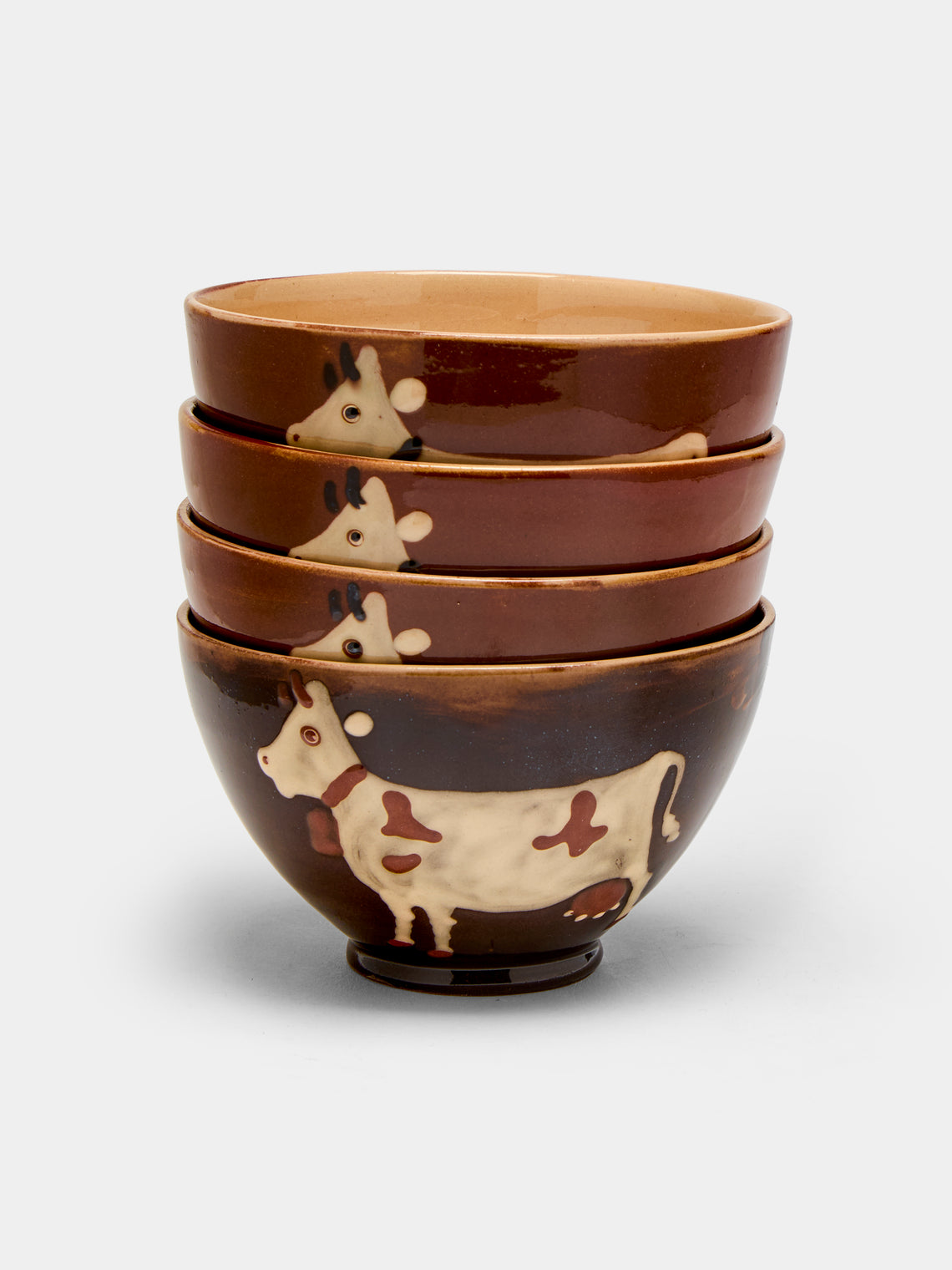 Poterie d’Évires - Cows Hand-Painted Ceramic Cereal Bowls (Set of 4) -  - ABASK - 