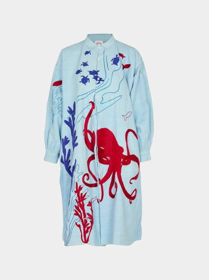 Kilometre Paris - The Sea Embroidered Linen Dress | One Size -  - ABASK - [thumbnail]