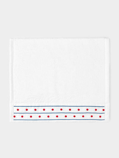Loretta Caponi - Stripes & Dots Hand-Embroidered Cotton Hand Towel -  - ABASK - 